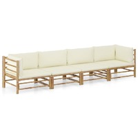  4 Piece Garden Lounge Set with Cream White Cushions Bamboo