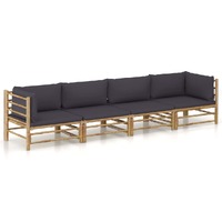  4 Piece Garden Lounge Set with Dark Grey Cushions Bamboo
