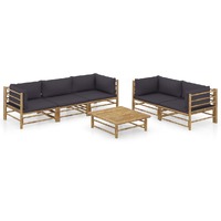  6 Piece Garden Lounge Set with Dark Grey Cushions Bamboo