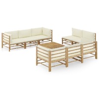  9 Piece Garden Lounge Set with Cream White Cushions Bamboo