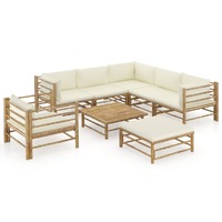  8 Piece Garden Lounge Set with Cream White Cushions Bamboo