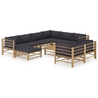  10 Piece Garden Lounge Set with Dark Grey Cushions Bamboo