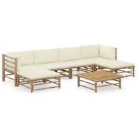  7 Piece Garden Lounge Set with Cream White Cushions Bamboo