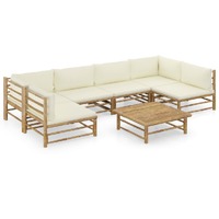  7 Piece Garden Lounge Set with Cream White Cushions Bamboo
