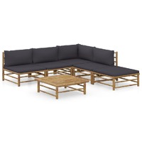  6 Piece Garden Lounge Set with Dark Grey Cushions Bamboo