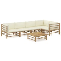  6 Piece Garden Lounge Set with Cream White Cushions Bamboo