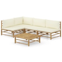  5 Piece Garden Lounge Set with Cream White Cushions Bamboo