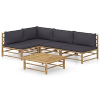  5 Piece Garden Lounge Set with Dark Grey Cushions Bamboo