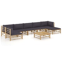  8 Piece Garden Lounge Set with Dark Grey Cushions Bamboo