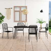  5 Piece Garden Dining Set Cotton Rope and Steel Black