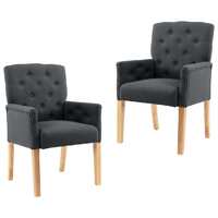  Dining Chairs with Armrests 2 pcs Grey Fabric