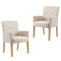  Dining Chairs with Armrests 2 pcs Beige Fabric