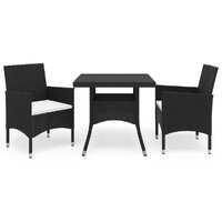  3 Piece Garden Dining Set Black Poly Rattan and Glass