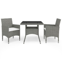  3 Piece Garden Dining Set Grey Poly Rattan and Glass