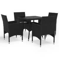  5 Piece Garden Dining Set Black Poly Rattan and Glass