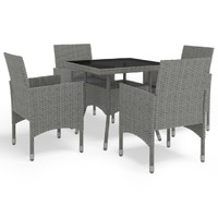  5 Piece Garden Dining Set Grey Poly Rattan and Glass