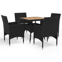  5 Piece Garden Dining Set Black Poly Rattan and Acacia Wood