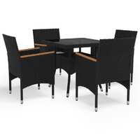  5 Piece Garden Dining Set Black Poly Rattan and Acacia Wood