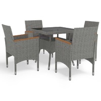  5 Piece Garden Dining Set Grey Poly Rattan and Acacia Wood