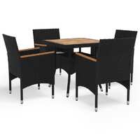  5 Piece Garden Dining Set Black Poly Rattan and Acacia Wood