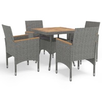  5 Piece Garden Dining Set Grey Poly Rattan and Acacia Wood