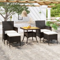  5 Piece Garden Dining Set Poly Rattan &amp; Solid Acacia Wood Black