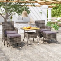  5 Piece Garden Dining Set Poly Rattan &amp; Solid Acacia Wood Grey