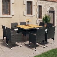  9 Piece Garden Dining Set Poly Rattan and Acacia Wood Black