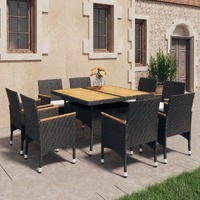  9 Piece Garden Dining Set Poly Rattan and Acacia Wood Black