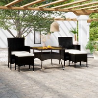  5 Piece Garden Dining Set Poly Rattan &amp; Solid Acacia Wood Black