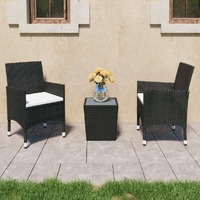  3 Piece Bistro Set Poly Rattan and Tempered Glass Black