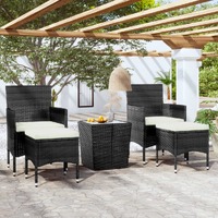  5 Piece Garden Bistro Set Poly Rattan and Tempered Glass Black