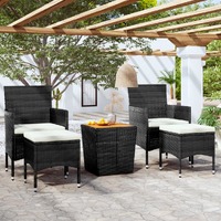  5 Piece Garden Bistro Set Poly Rattan &amp; Solid Acacia Wood Black