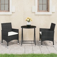  3 Piece Garden Bistro Set Poly Rattan and Tempered Glass Black