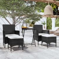  5 Piece Garden Bistro Set Poly Rattan &amp; Solid Acacia Wood Black