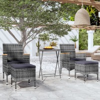  5 Piece Garden Bistro Set Poly Rattan and Tempered Glass Grey