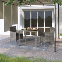  3 Piece Garden Dining Set Poly Rattan and Tempered Glass Grey
