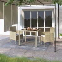  3 Piece Garden Dining Set Poly Rattan and Tempered Glass Beige