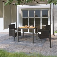  3 Piece Garden Dining Set Poly Rattan &amp; Solid Acacia Wood Black