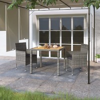  3 Piece Garden Dining Set Poly Rattan &amp; Solid Acacia Wood Grey