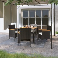 5 Piece Garden Dining Set Poly Rattan &amp; Solid Acacia Wood Black