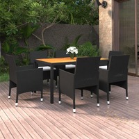  7 Piece Garden Dining Set Poly Rattan Black