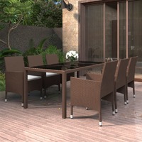  7 Piece Garden Dining Set Poly Rattan and Tempered Glass Brown