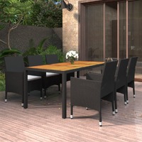  7 Piece Garden Dining Set Poly Rattan Black