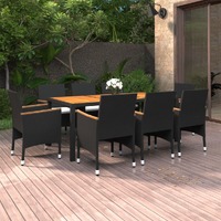  9 Piece Garden Dining Set Poly Rattan Black