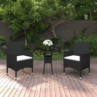  3 Piece Garden Dining Set Poly Rattan Black