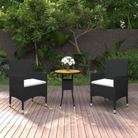  3 Piece Garden Dining Set Poly Rattan Black
