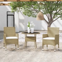  3 Piece Garden Dining Set Poly Rattan Beige
