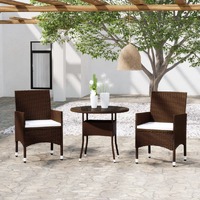  3 Piece Garden Dining Set Poly Rattan Brown