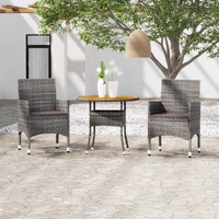  3 Piece Garden Dining Set Poly Rattan Grey